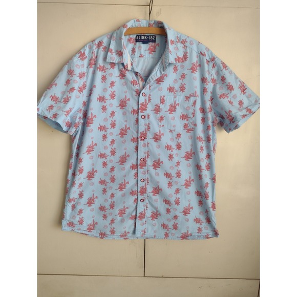Blink 182 Hawaiian Shirt XL Rare Vintage Button Down Collared Bunny Short Sleeve - Picture 1 of 7